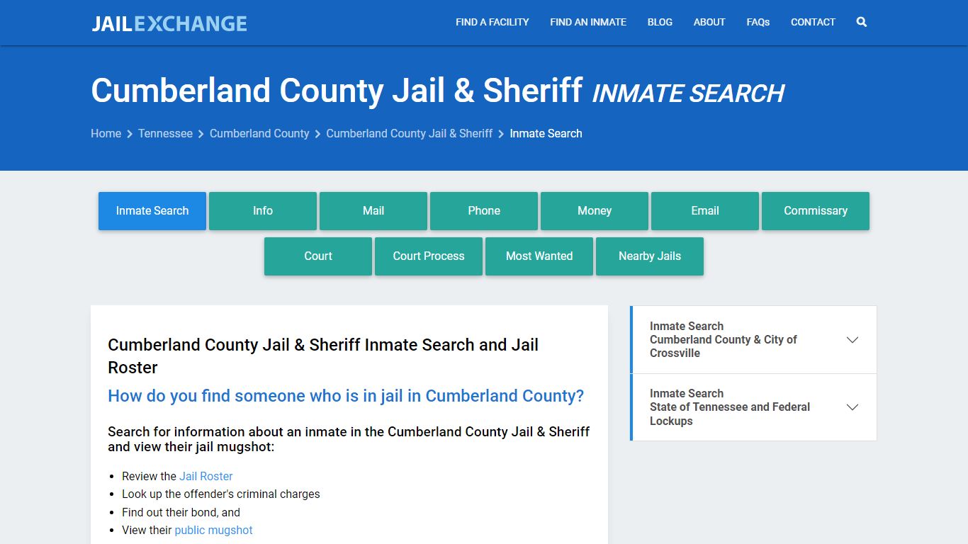 Inmate Search: Roster & Mugshots - Cumberland County Jail & Sheriff, TN